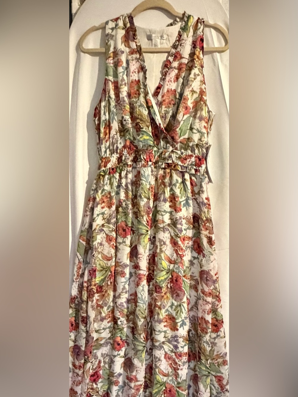 London Times Cream Maxi Skirt with Multicolor Floral Print